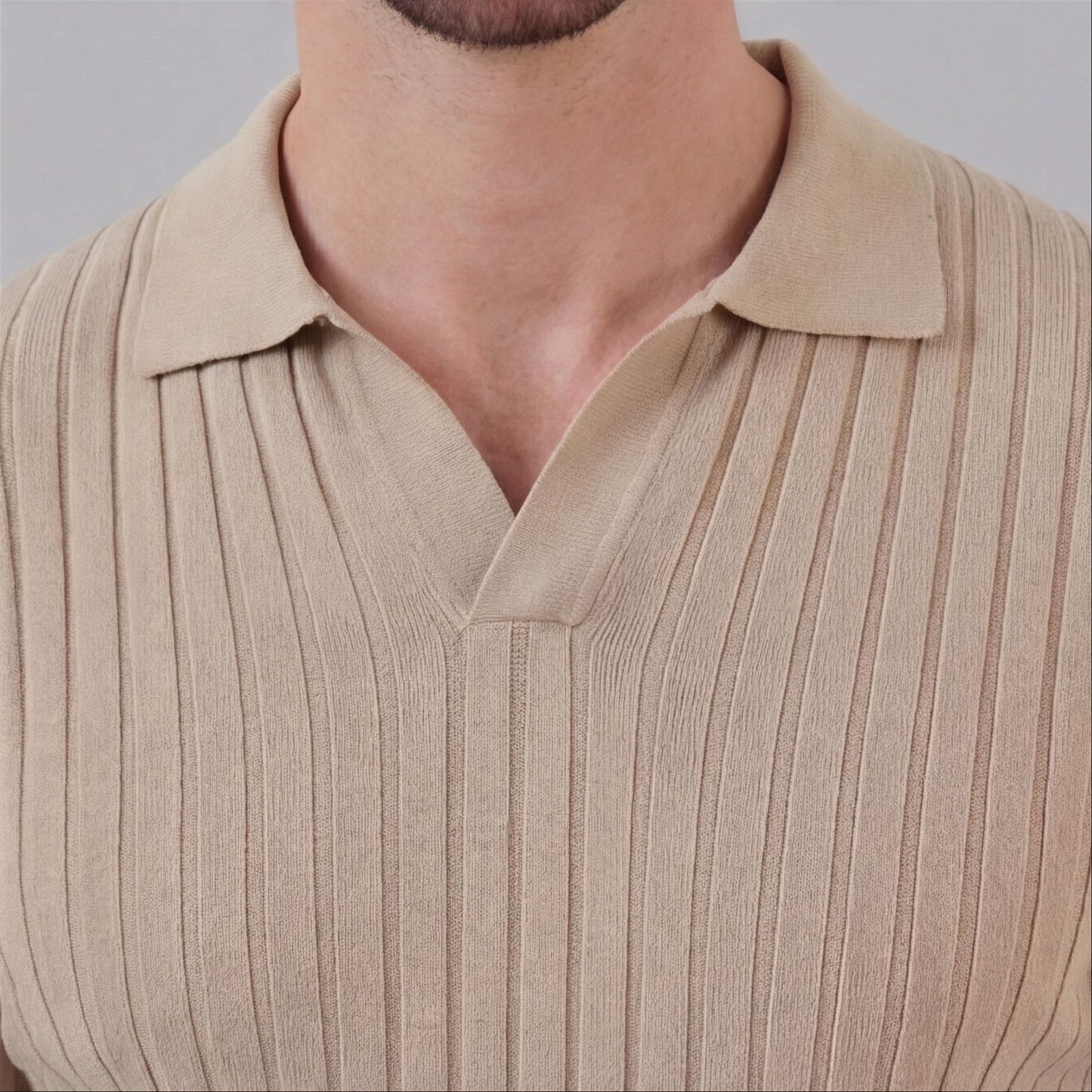 Zentaro | Men’s Ribbed V-Neck Breathable Polo Shirt