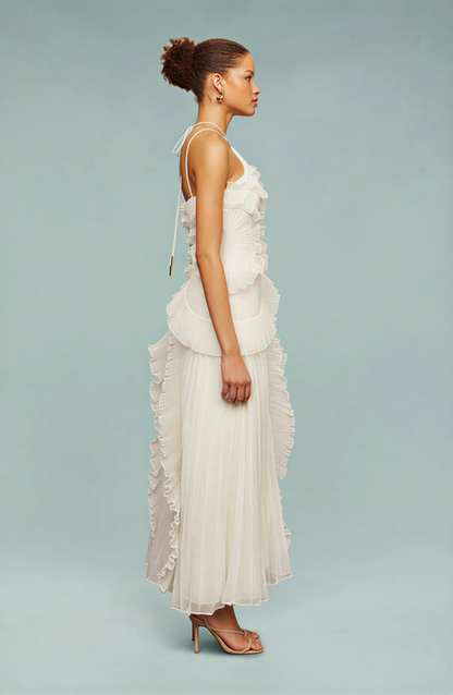 Aveloria | Pleated Frill Halter Neck Maxi Dress