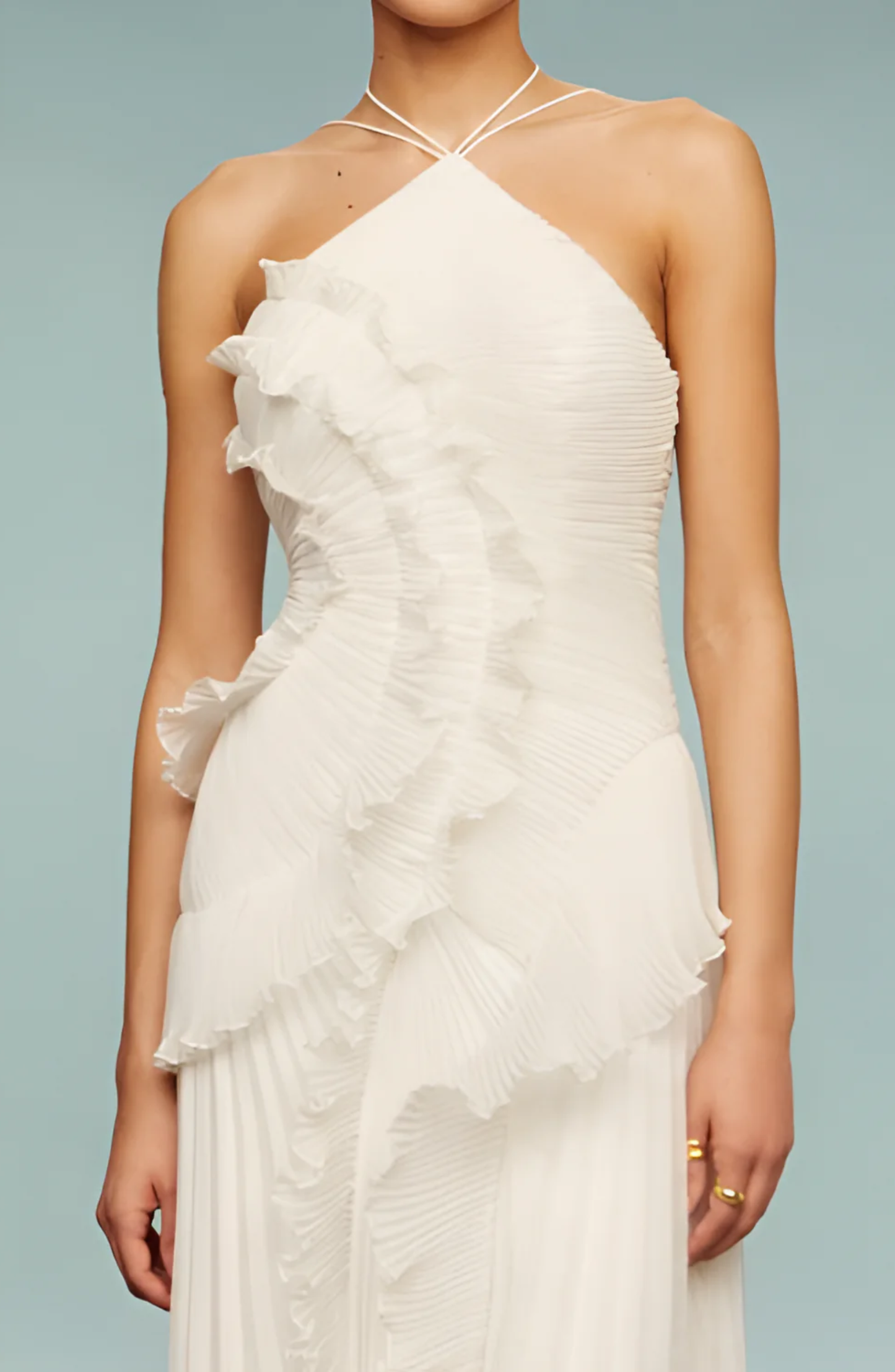 Aveloria | Pleated Frill Halter Neck Maxi Dress