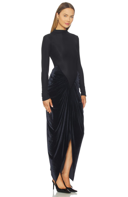 Seloria | Obsidian Draped Evening Maxi Dress