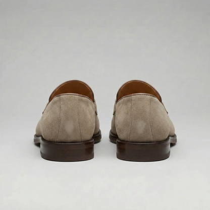 Bellaro | Men’s Beige Suede Penny Loafers