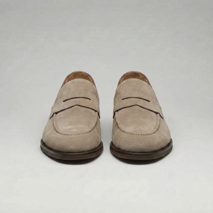 Bellaro | Men’s Beige Suede Penny Loafers