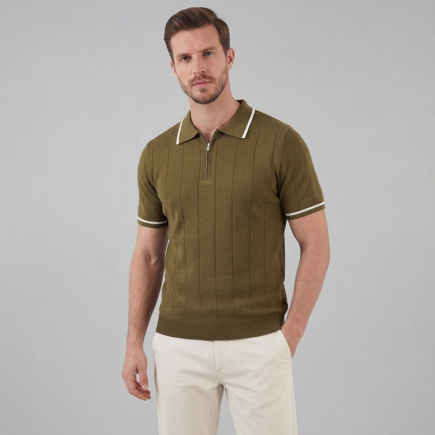 Marzino | Men’s Retro Knit Polo Shirt with Contrast Trim