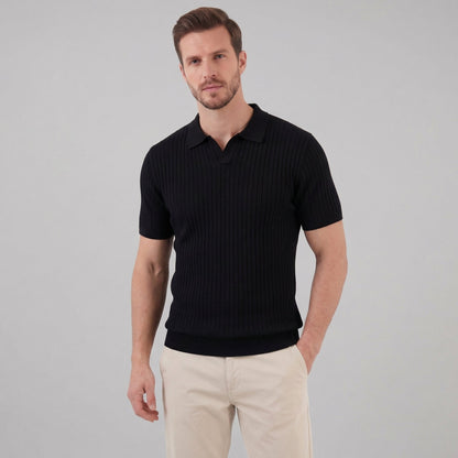 Zentaro | Men’s Ribbed V-Neck Breathable Polo Shirt