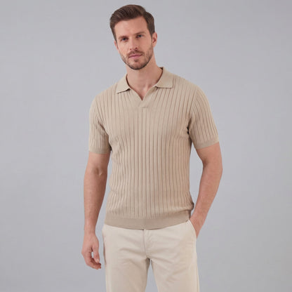 Zentaro | Men’s Ribbed V-Neck Breathable Polo Shirt