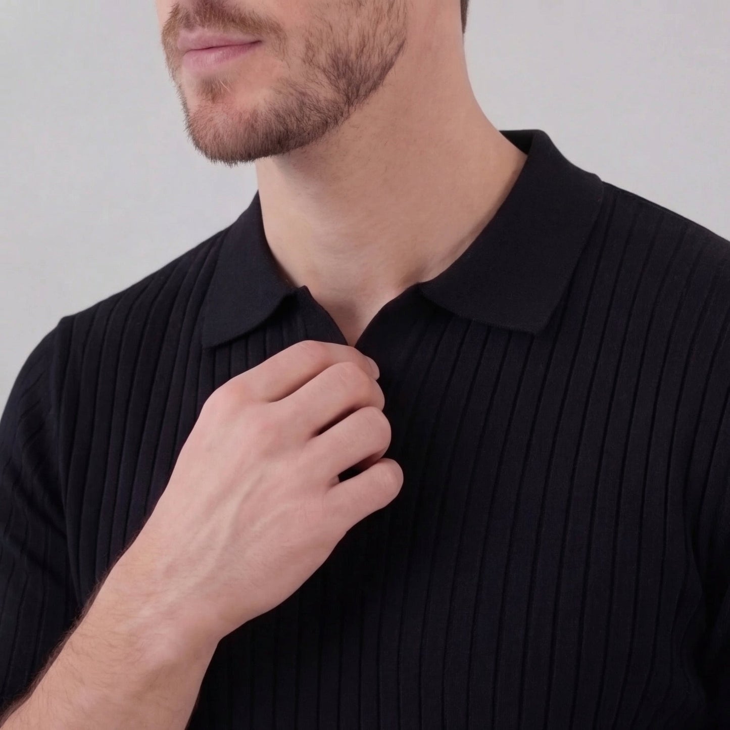 Zentaro | Men’s Ribbed V-Neck Breathable Polo Shirt