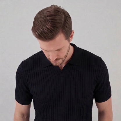 Zentaro | Men’s Ribbed V-Neck Breathable Polo Shirt