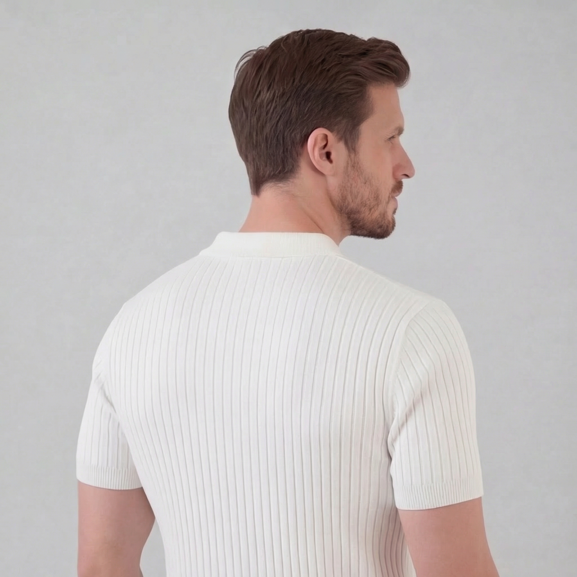 Zentaro | Men’s Ribbed V-Neck Breathable Polo Shirt
