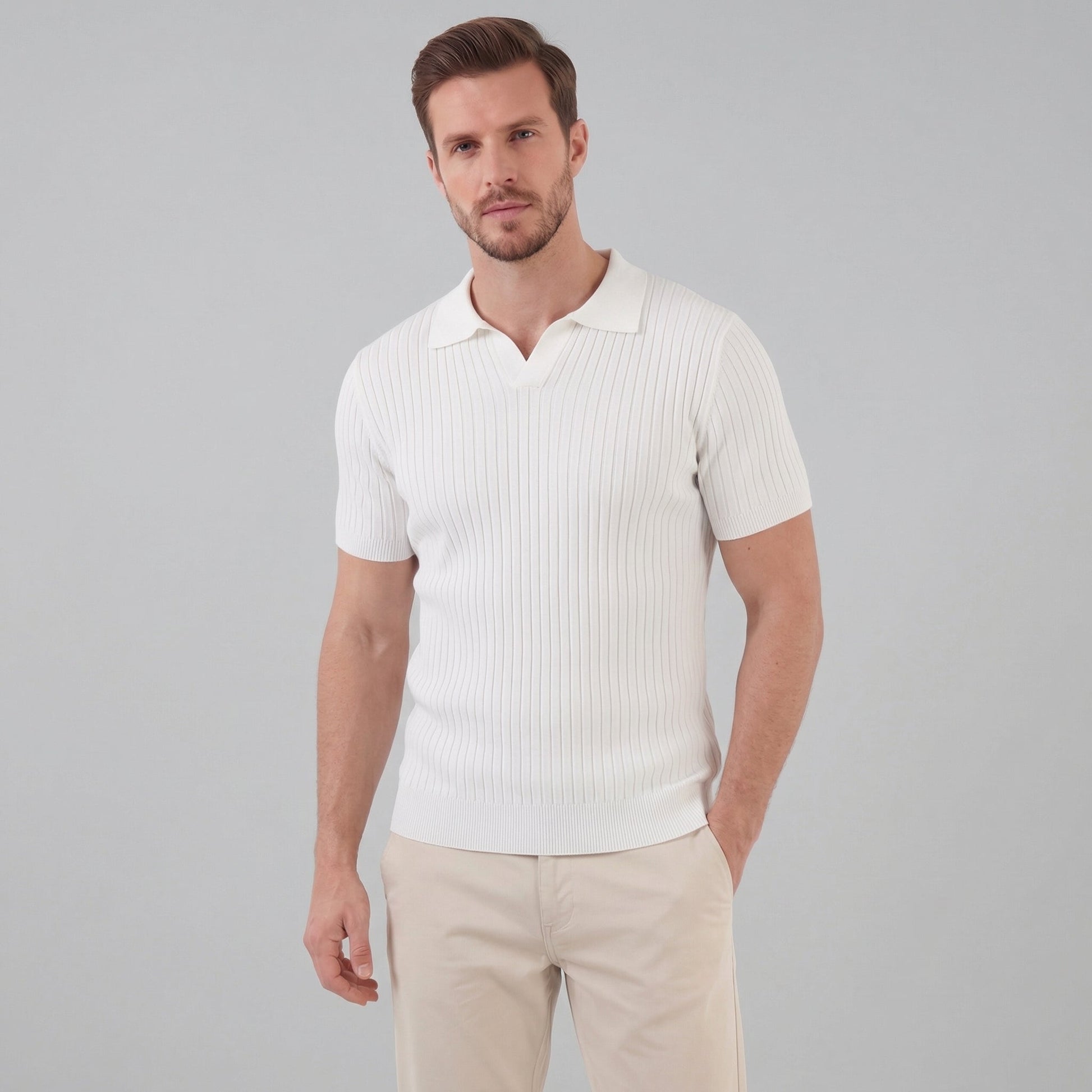 Zentaro | Men’s Ribbed V-Neck Breathable Polo Shirt